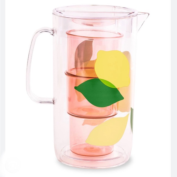 Kate Spade Lemon Pitcher 🍋 with Pink Glasses - Picture 2 of 2